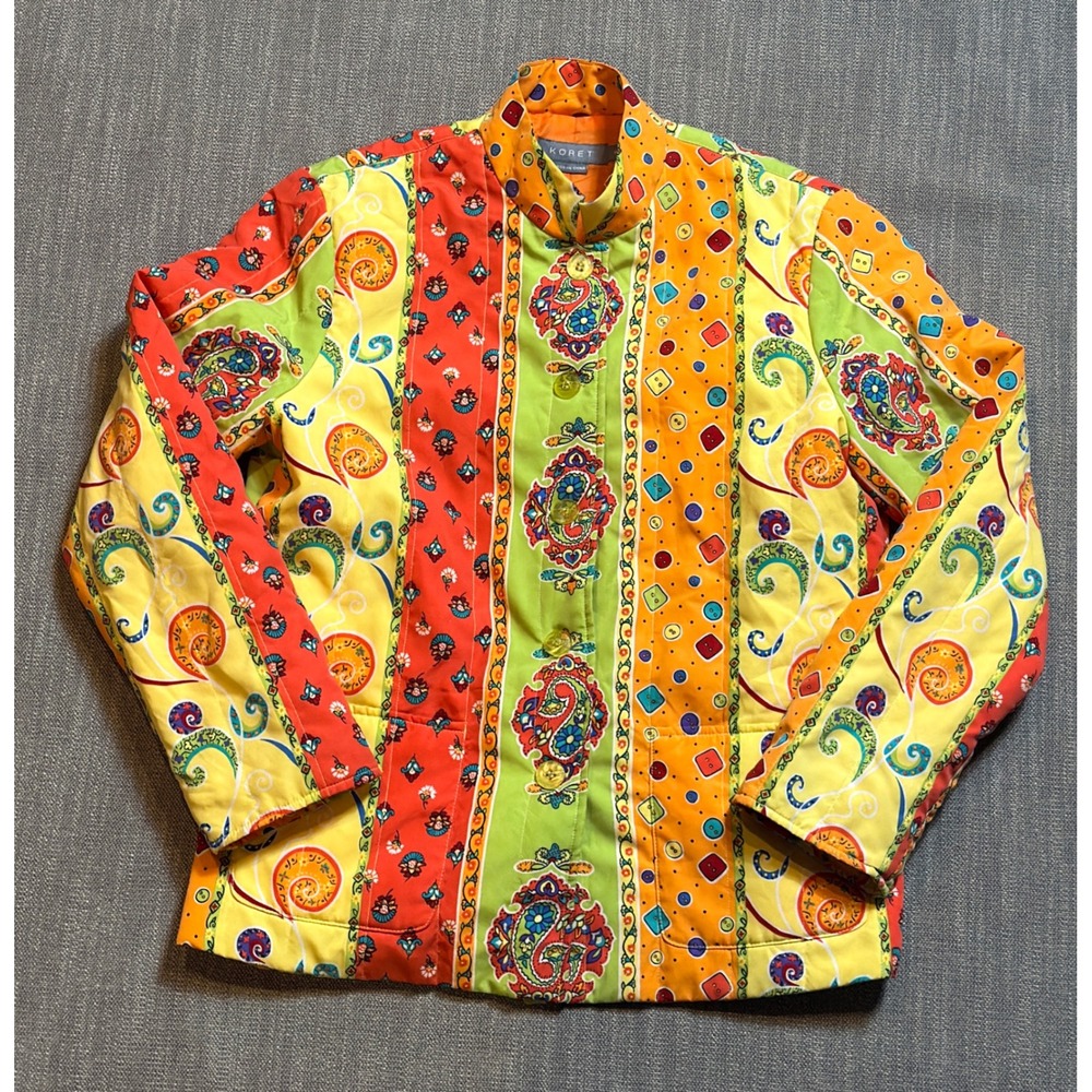 Koret Women's Quilted Jacket Colorful Paisley Print‎ Button Up Size Small